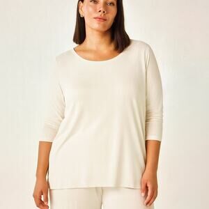 EILEEN FISHER Stretch Silk Jersey Knit Top Soft White Long Sleeve 3X Plus NEW